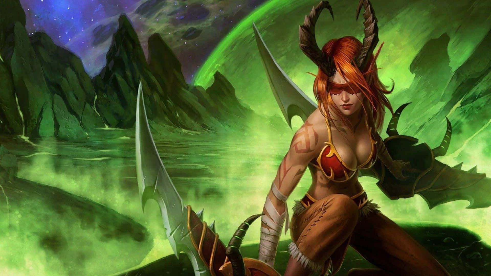 Caption: Valiant Demon Hunter In The Action-packed Realm Of World Of Warcraft Wallpaper