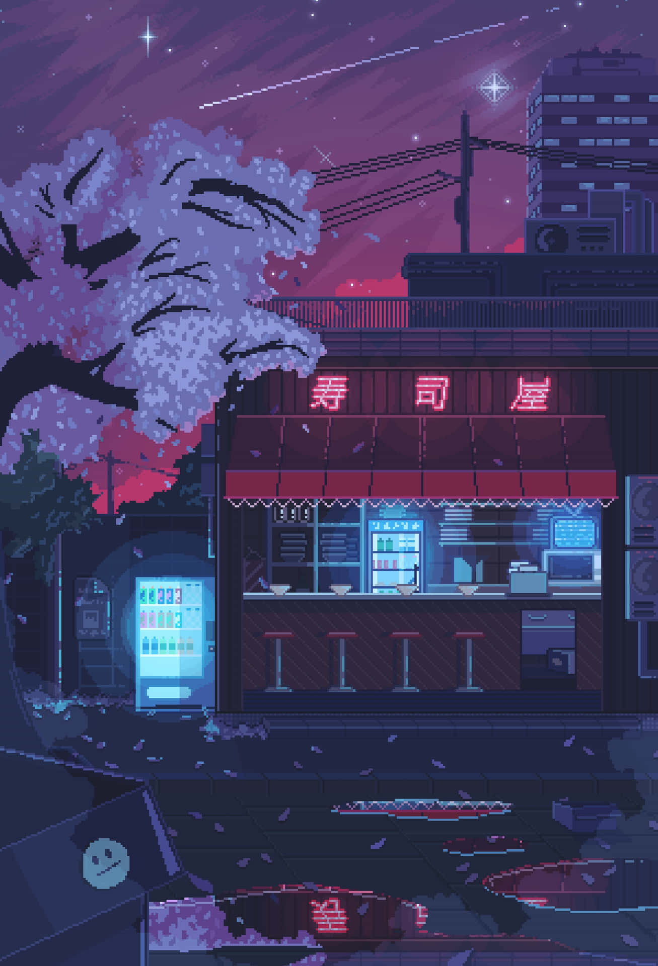 Caption: Vibrant Retro Arcade Pixel Art Landscape