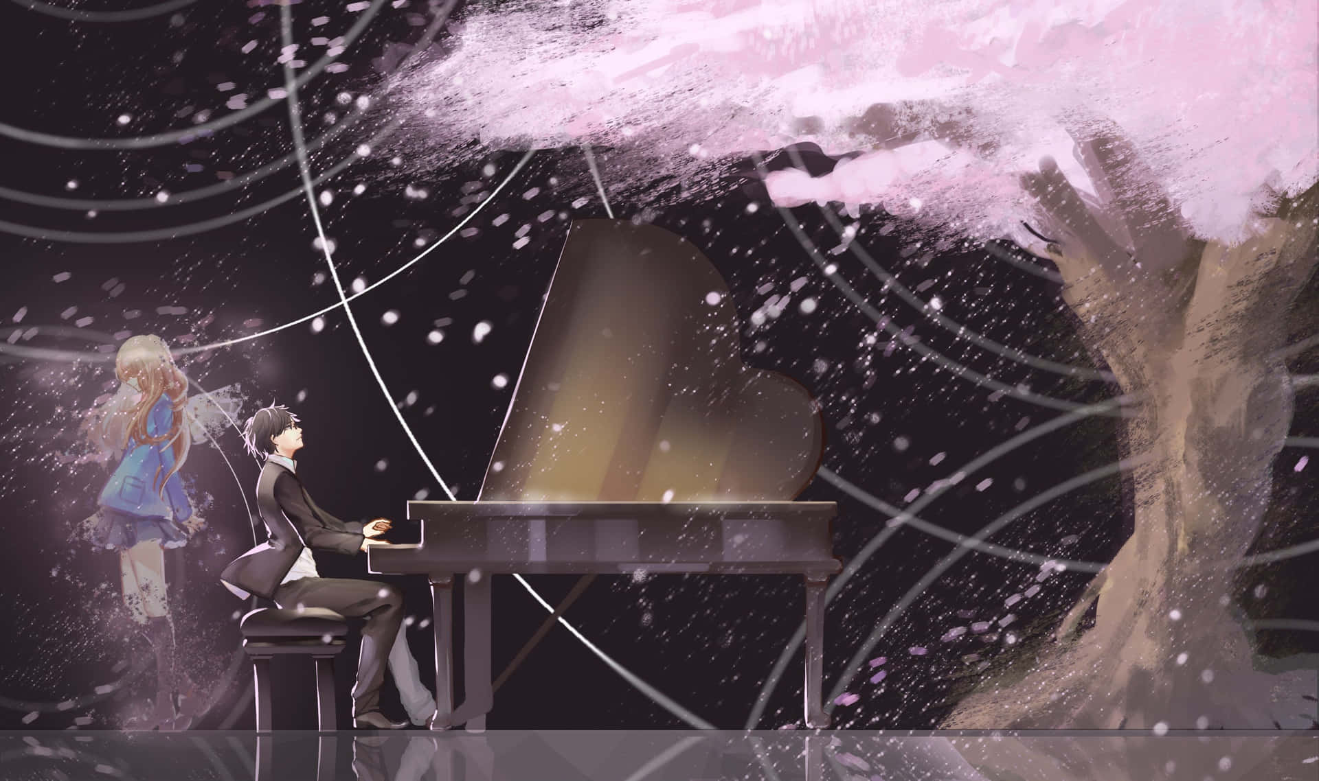 Captivating Moments From Your Lie In April Piano Scene Wallpaper