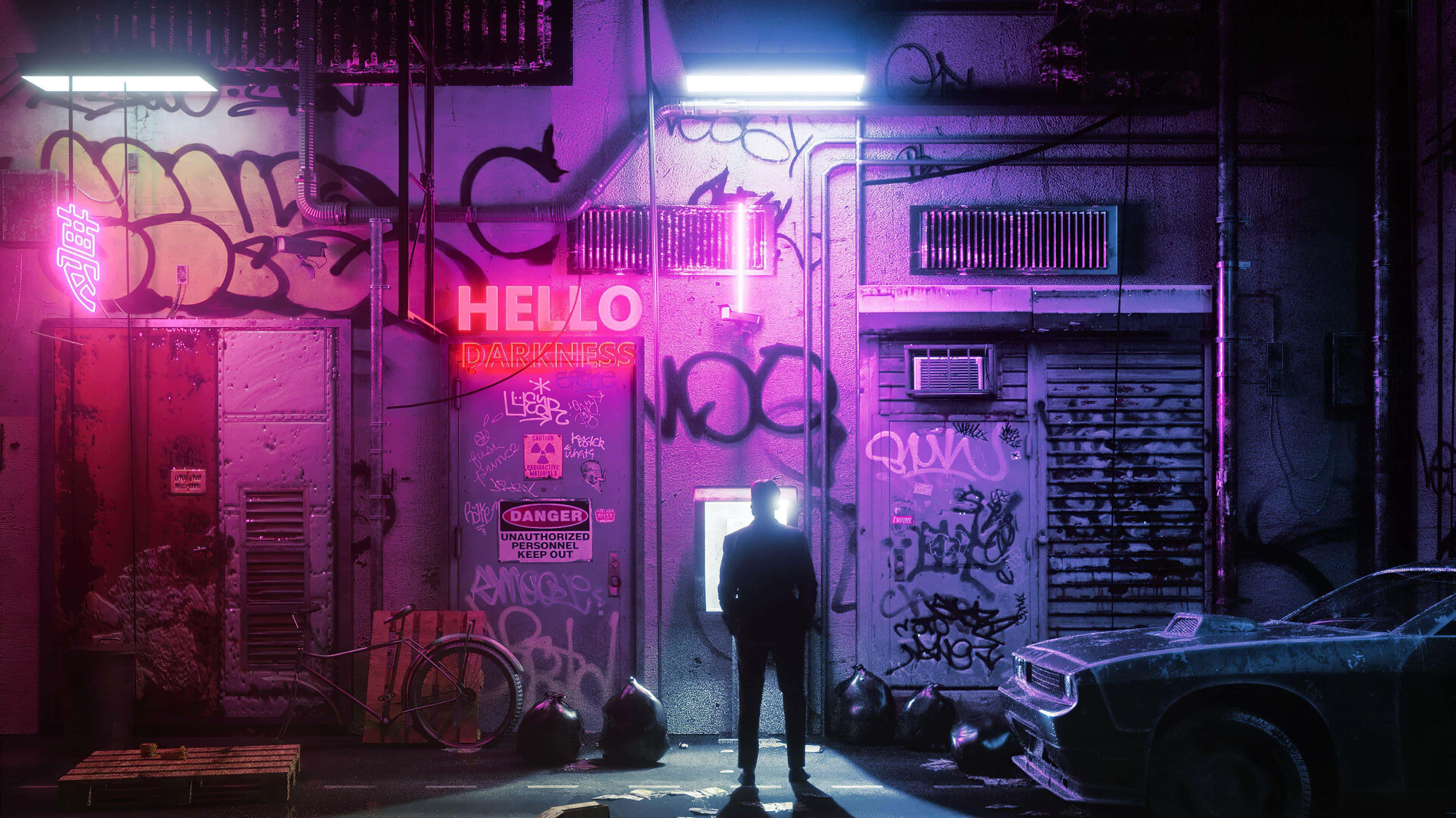 Captivating Neon Street At Night Wallpaper