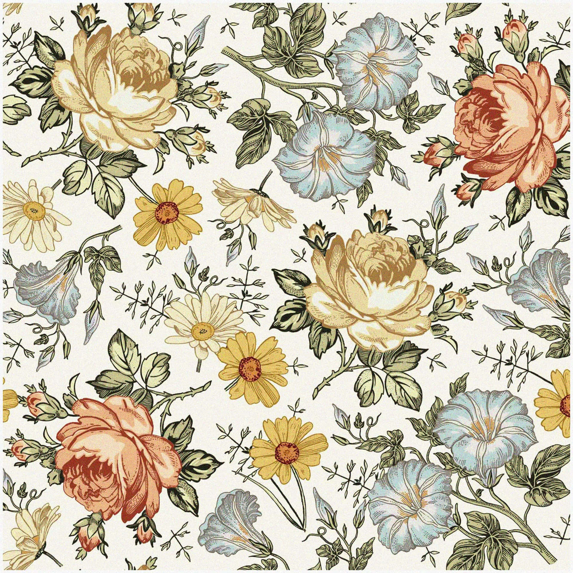 Captivating Retro Floral Artwork Wallpaper