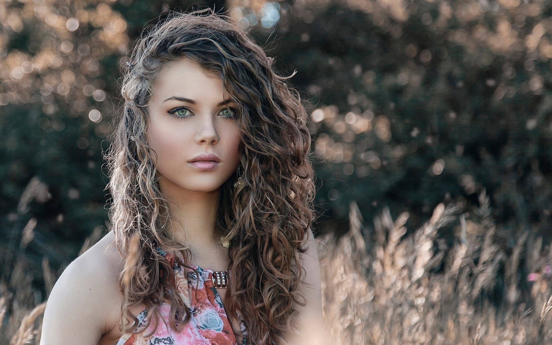 Captivating Woman With Curly Hair Background