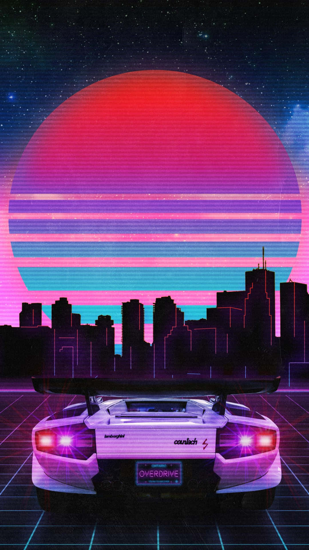 A Car In The City With A Neon Sky Wallpaper
