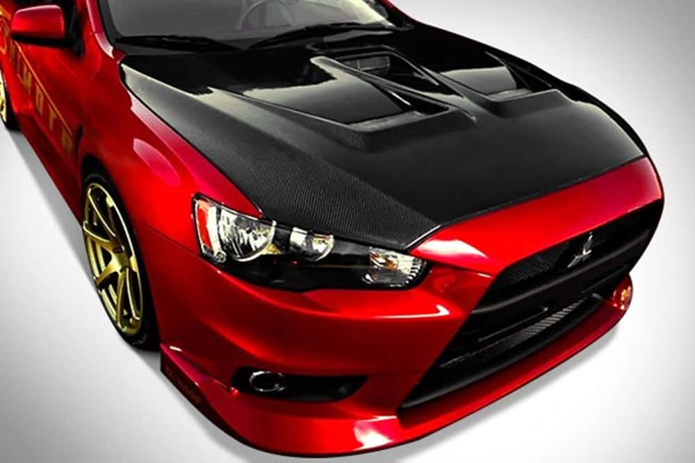 Sleek red car hood gleaming under sunlight Wallpaper