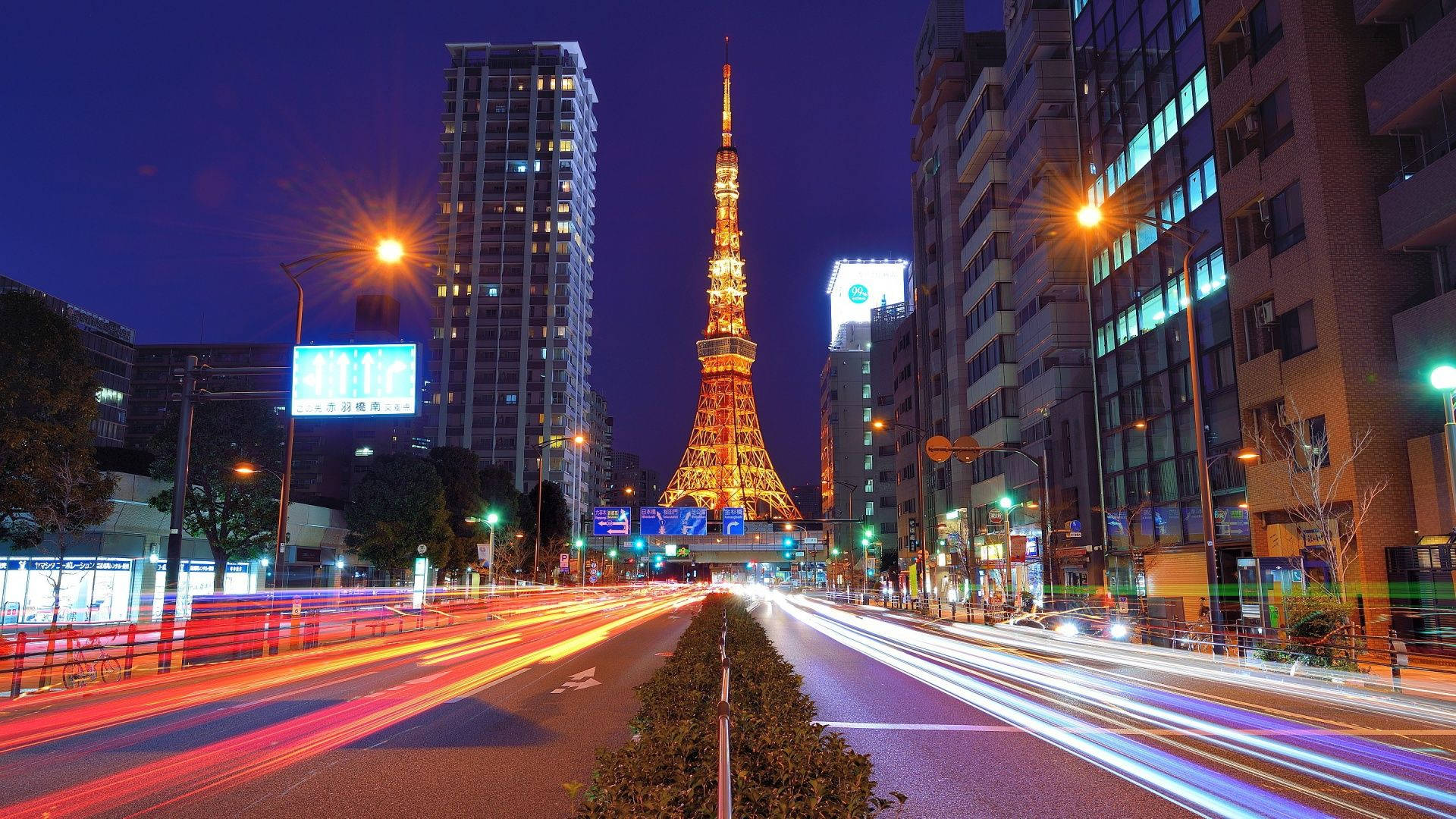 Car Motion Lights Tokyo Tower Wallpaper