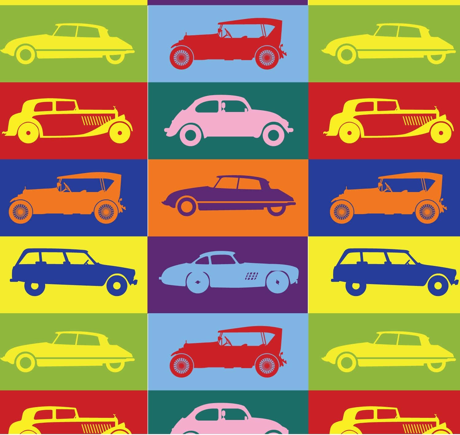 Vibrant Illustrated Car Pattern Wallpaper Wallpaper
