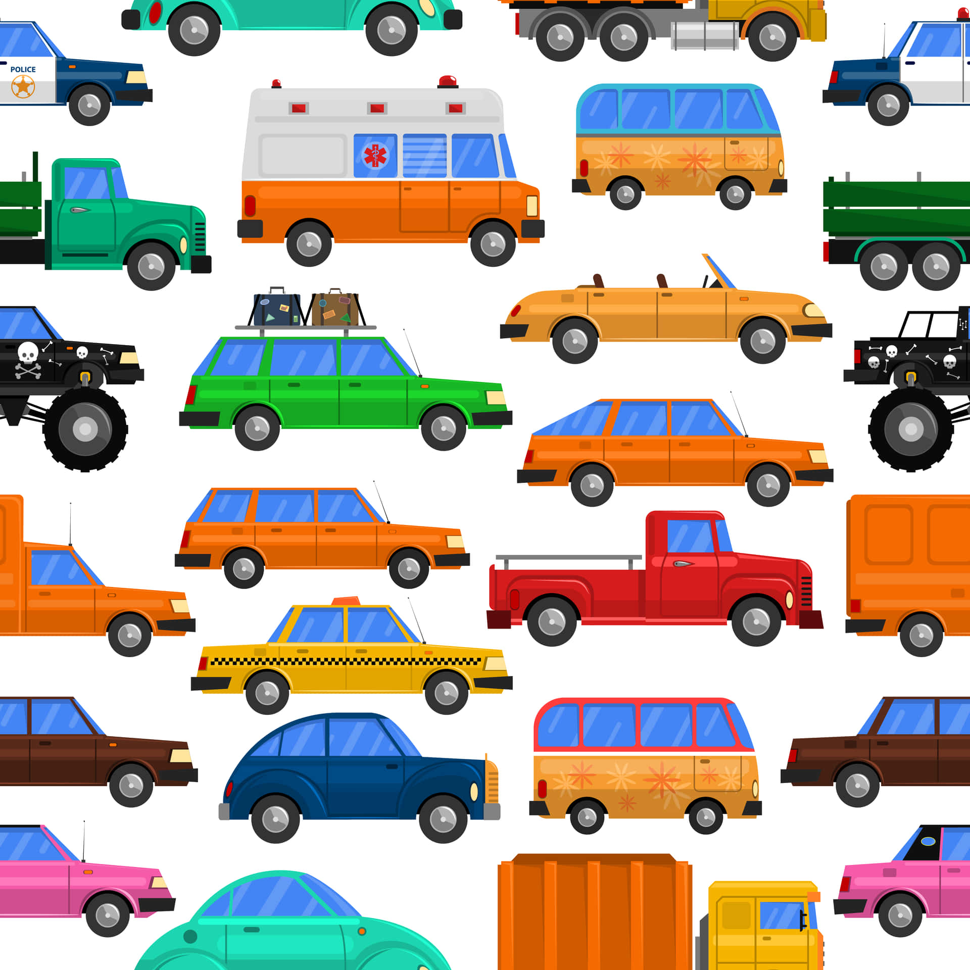 Colorful Array of Classic Cars Pattern Wallpaper