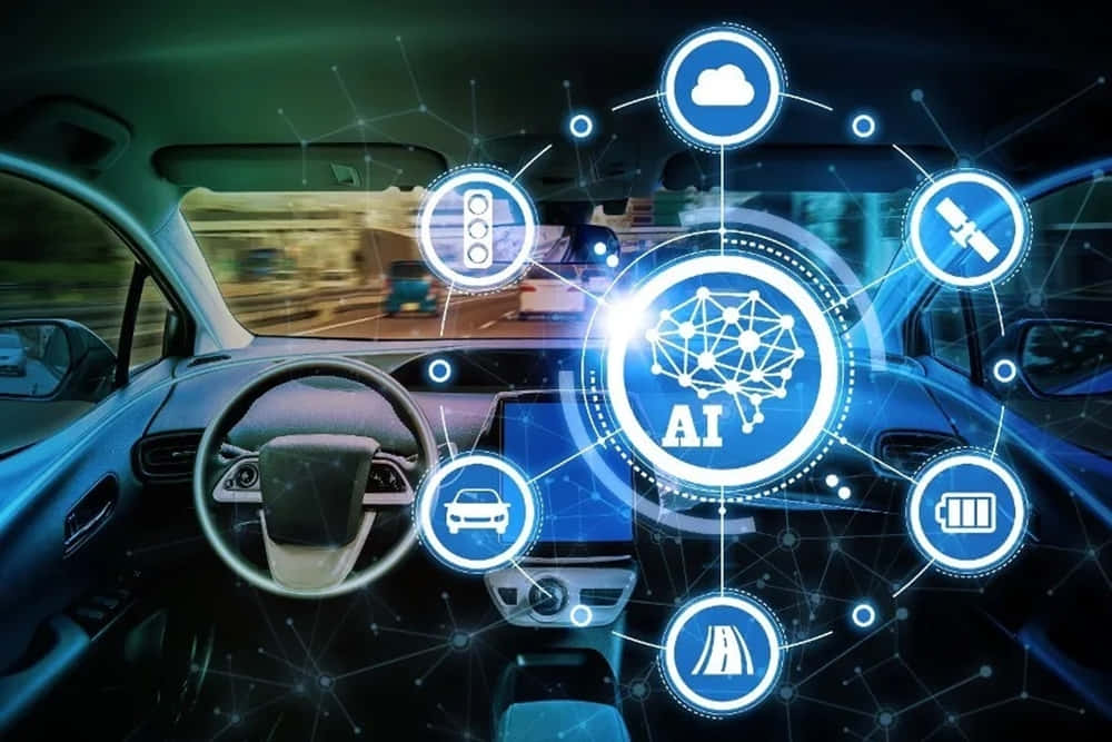 Futuristic high-tech car dashboard in action Wallpaper