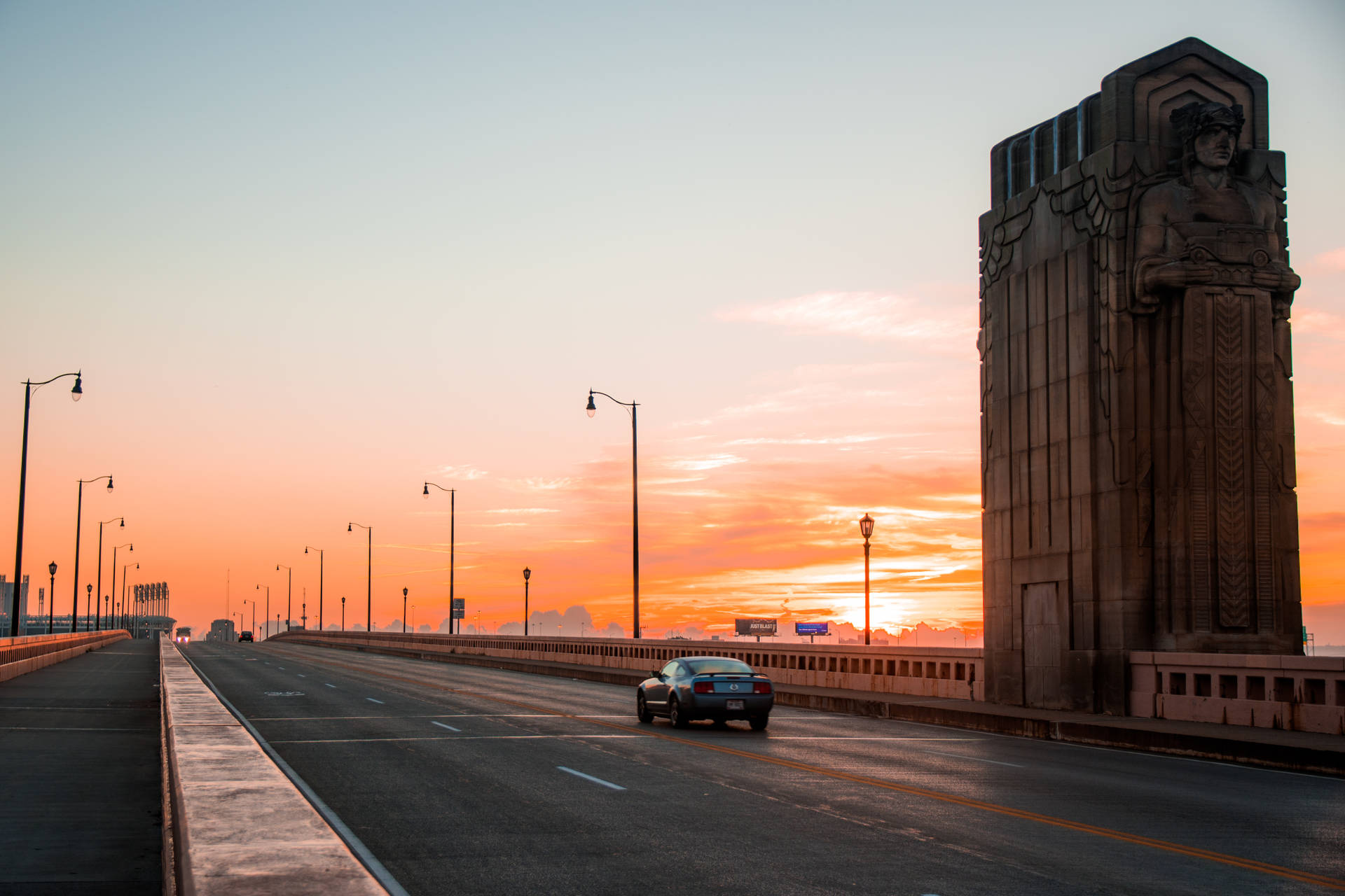 Car, Traffic, Bridge, Sunset, Cleveland, Ohio, United States Background