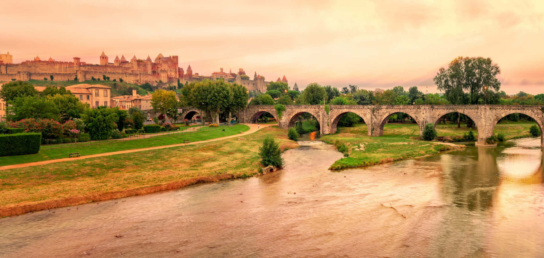 Carcassonne Frankrig Panorama Landskab Kunst Wallpaper