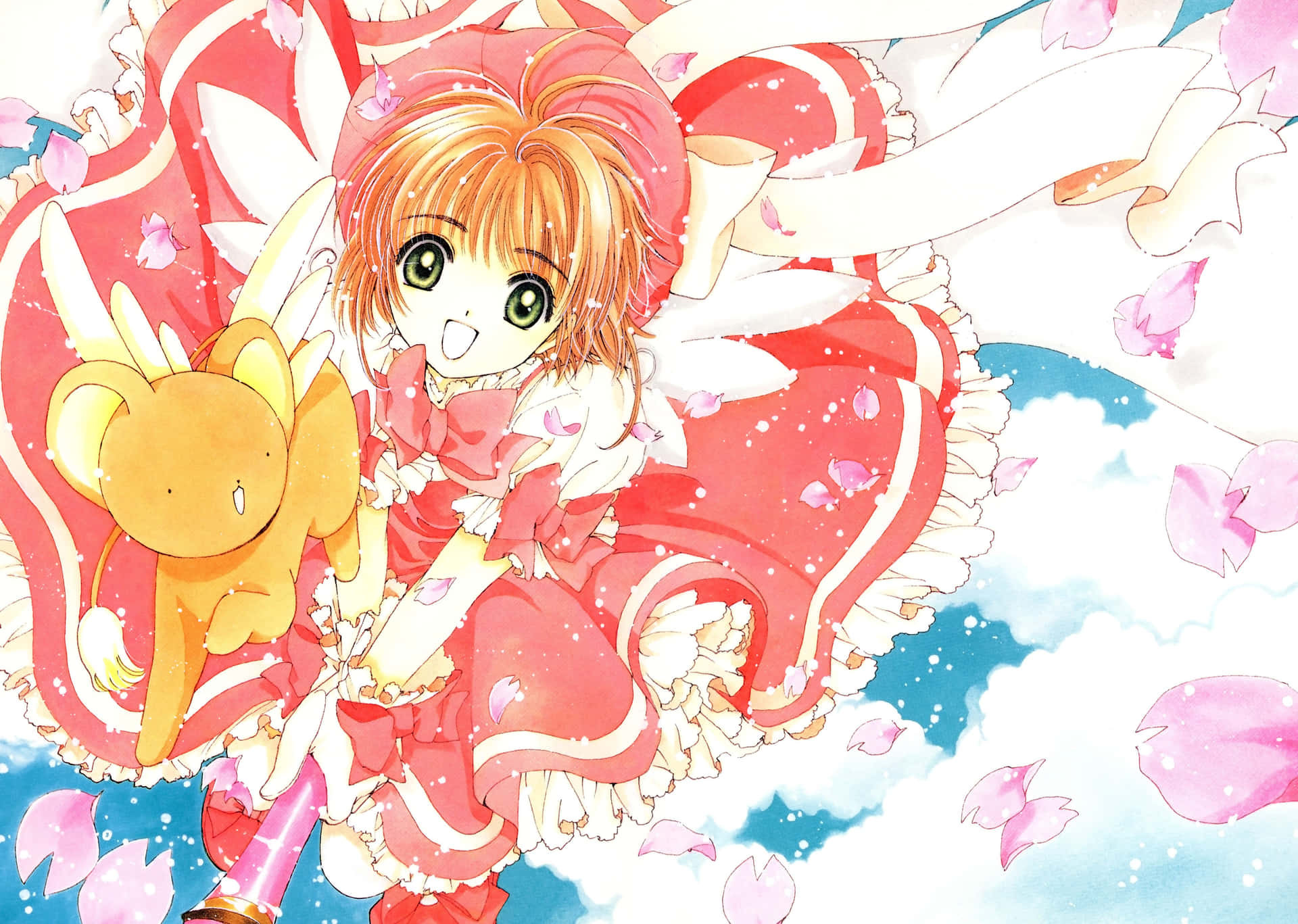 Caption: Expressive Sakura From Cardcaptor Anime Series Against A Starry Background