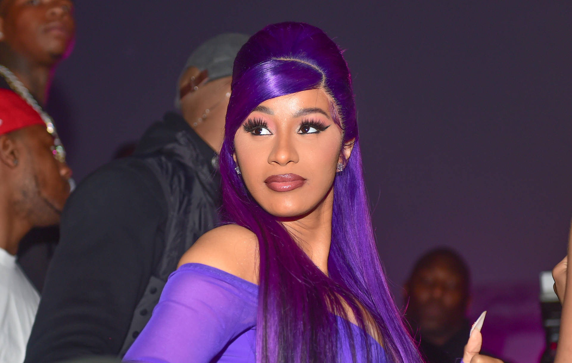 Download Cardi B With Purple Hair Wallpaper 