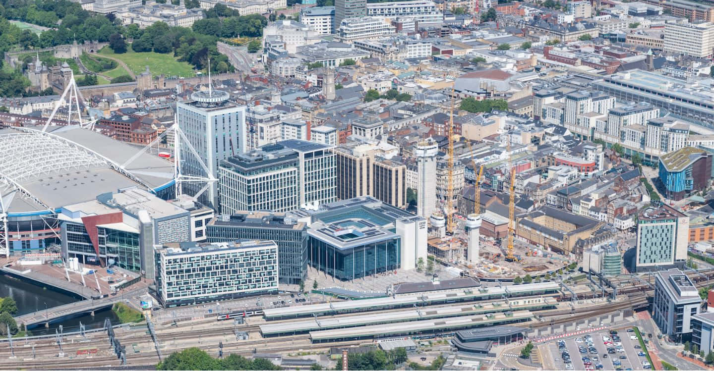 Cardiff Cityscape Aerial View.jpg Wallpaper