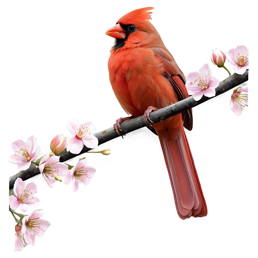 Cardinal On Flowering Tree Png 06252024 PNG