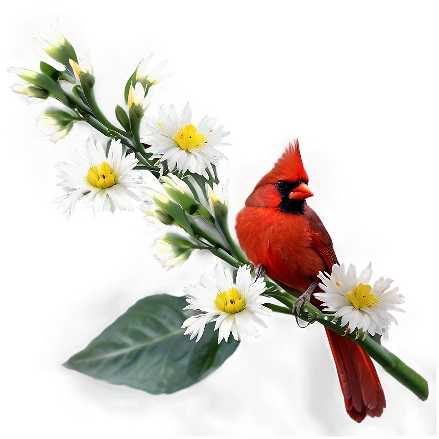 Cardinal With Flowers Png Qru PNG