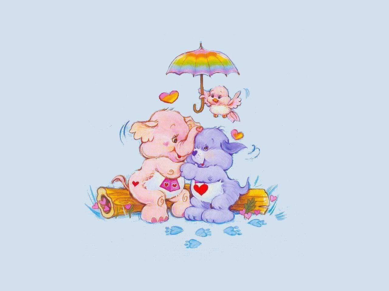 Care Bears Under The Umbrella Background