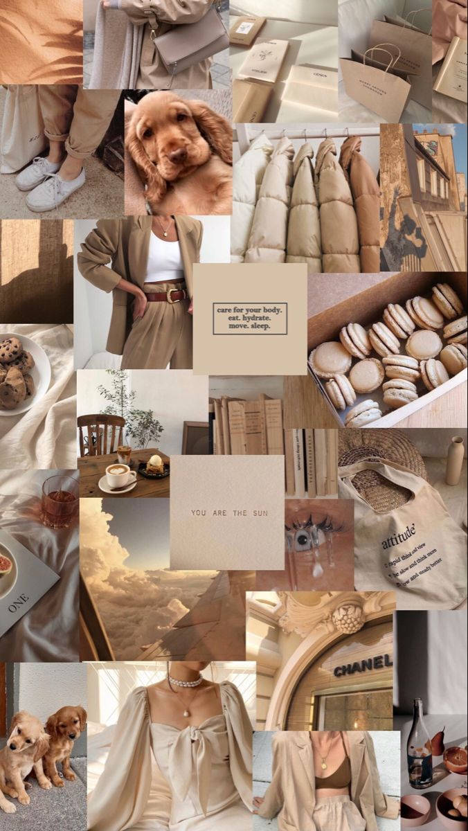 Care For Your Body Beige Aesthetic Collage Wallpaper