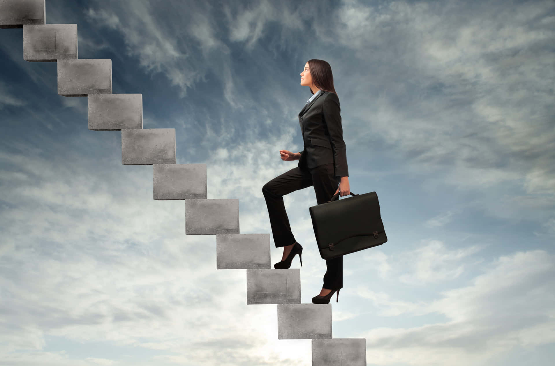 Career Woman Concrete Stairs Wallpaper