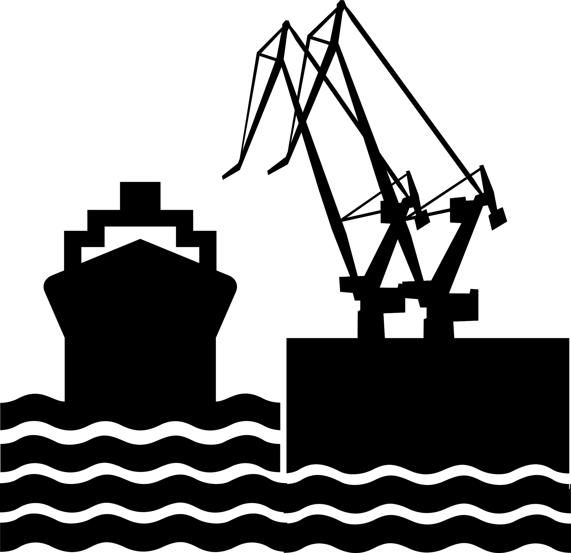 Cargo Shipand Crane Silhouette PNG