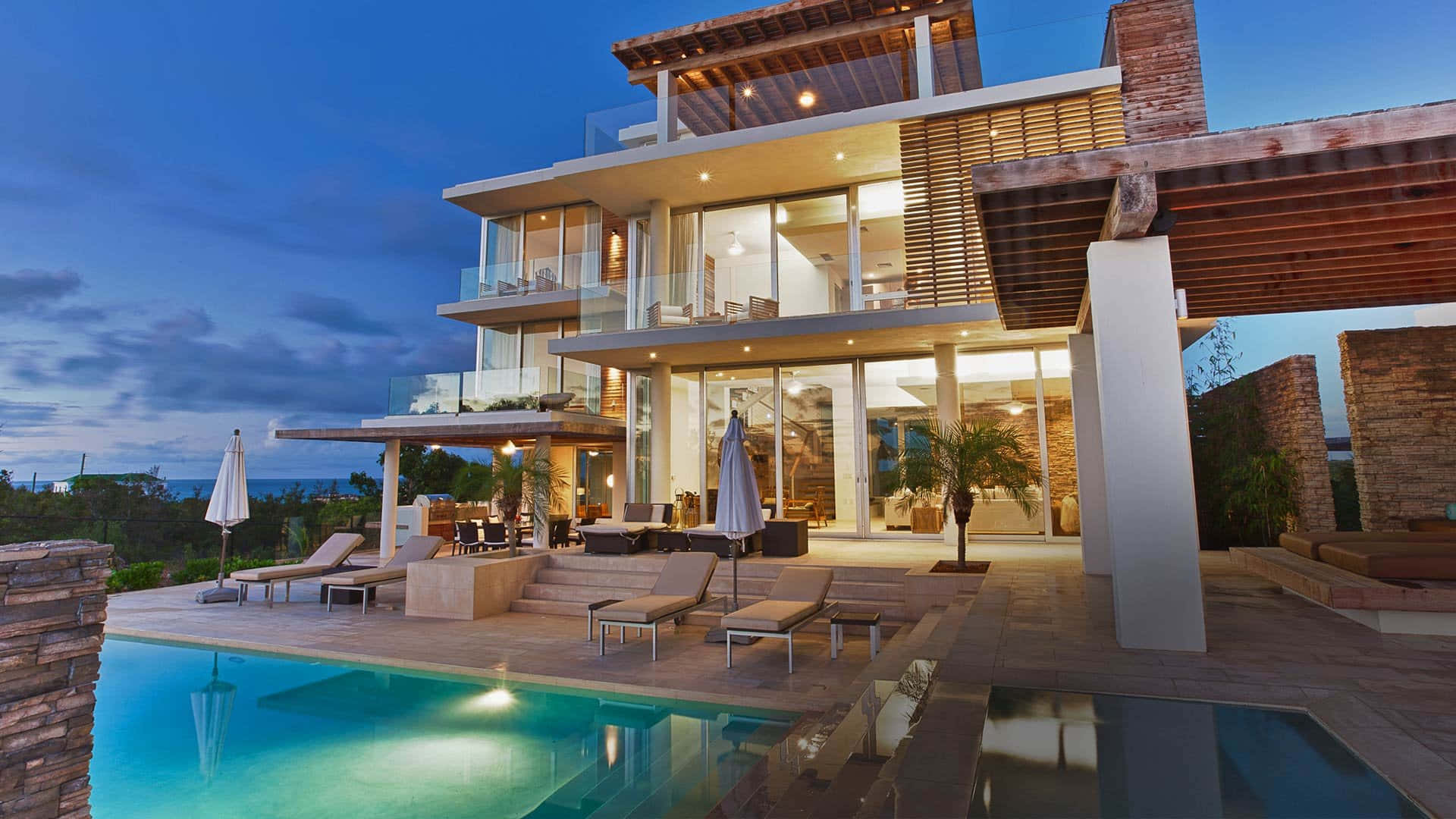 Opulent Caribbean Three-Story Luxury House Wallpaper
