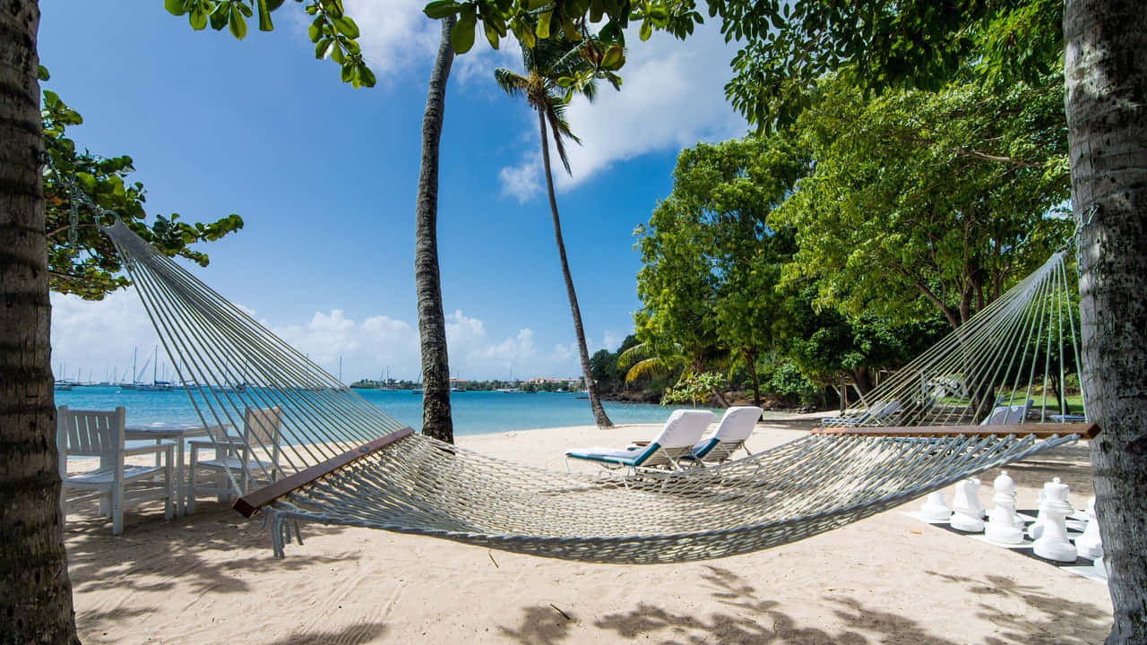 Bijschrift: Adembenemend Caribisch Eiland Strand Achtergrond