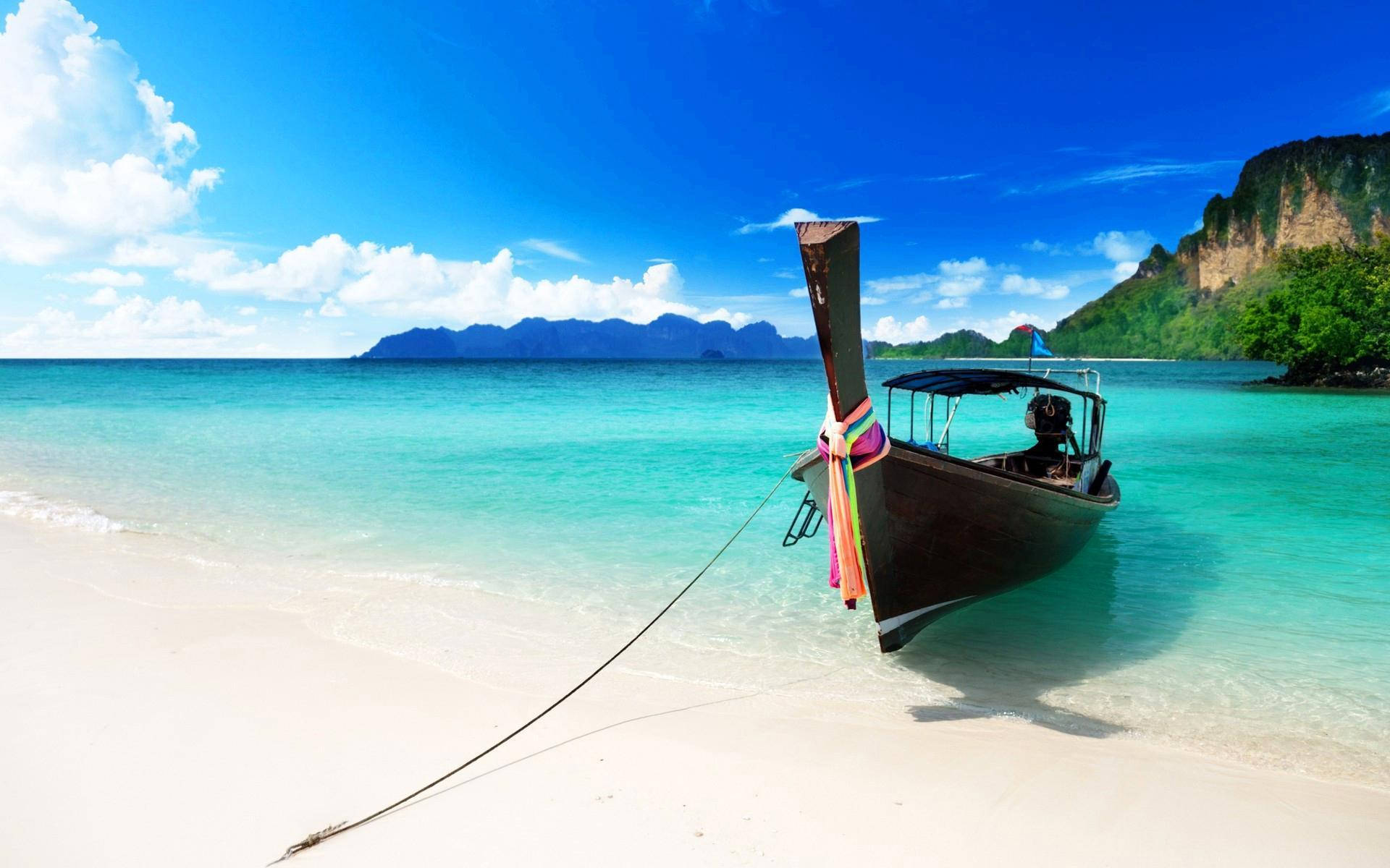 Caribbean Shore With Boat Wallpaper