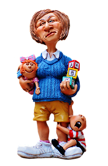 Caricature Babysitter With Children PNG