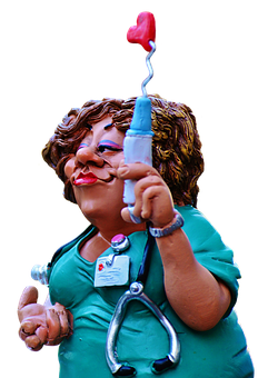 Caricature Nursewith Syringeand Stethoscope PNG