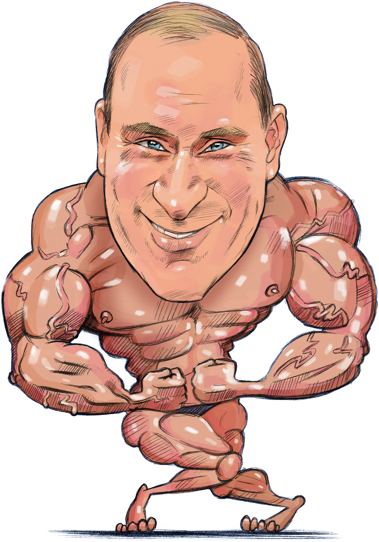 Caricatureof Muscular Man Smiling PNG