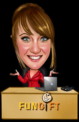 Caricatureof Womanat Desk PNG