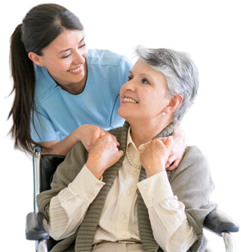 Caring Nurse Assisting Elderly Woman Wheelchair PNG