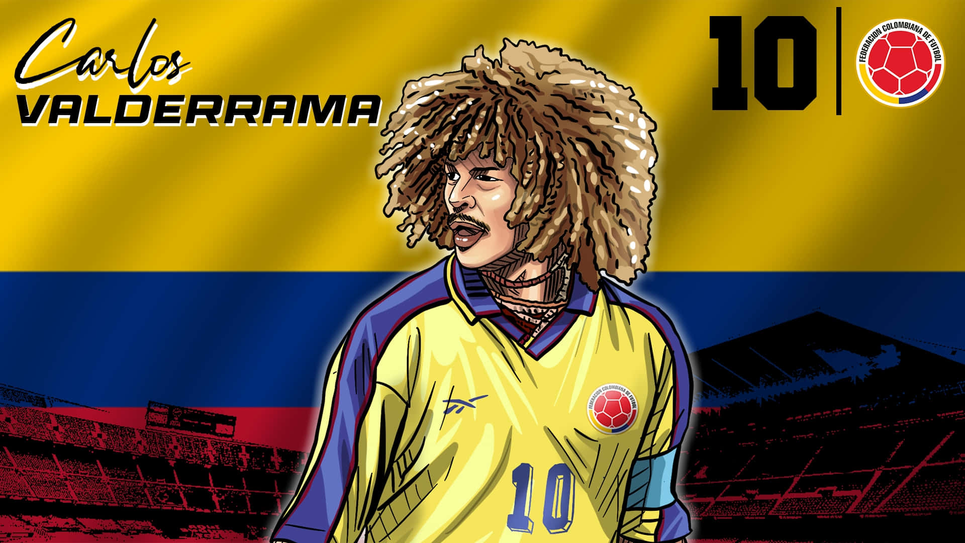 Carlos Valderrama Colombia Flag Tapet: Et tapet, der fejrer fodbold og det Kolombianske flag. Wallpaper