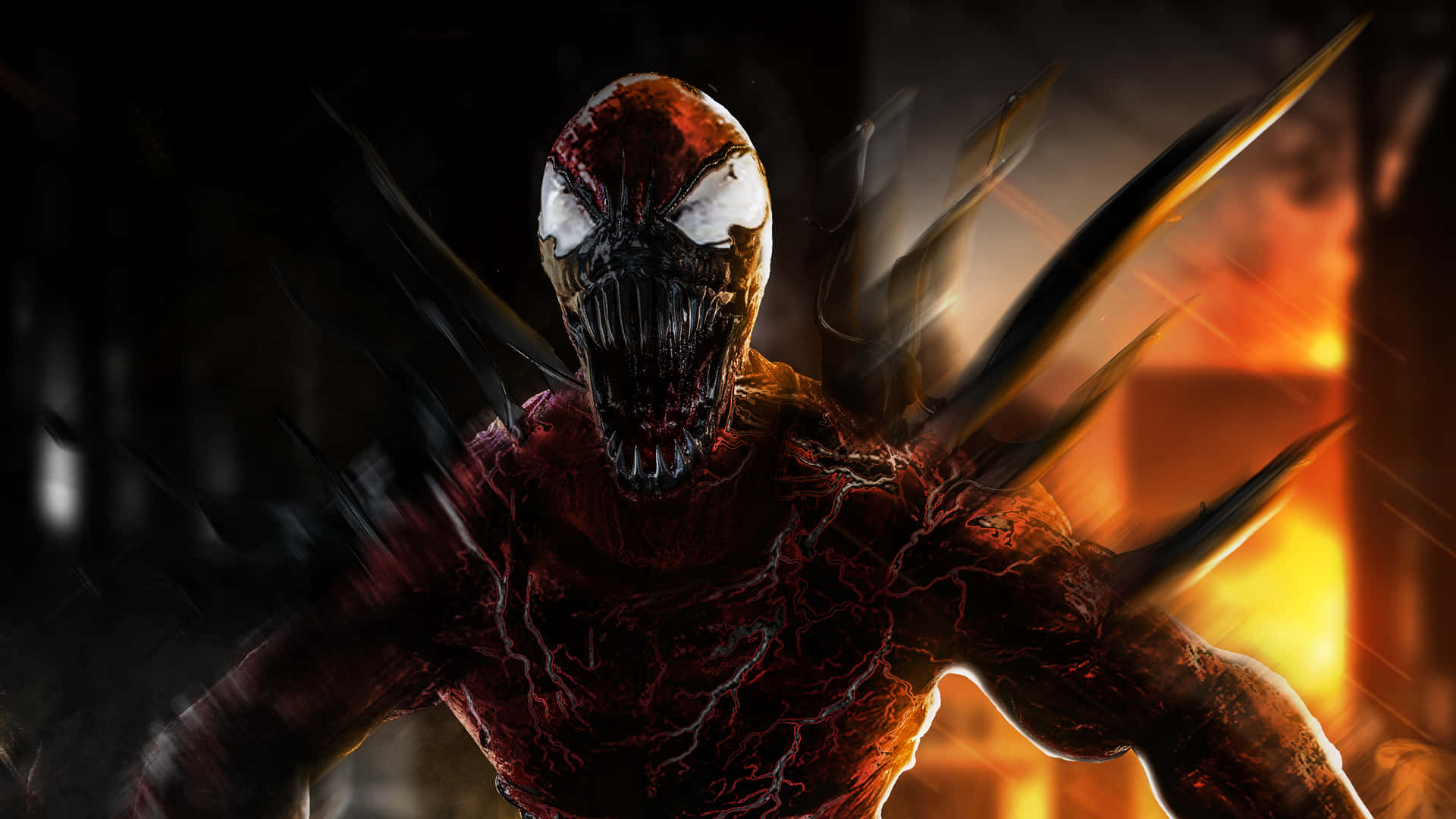 Carnage Unleashed - A Fierce Marvel Character Roaring on Dark Background
