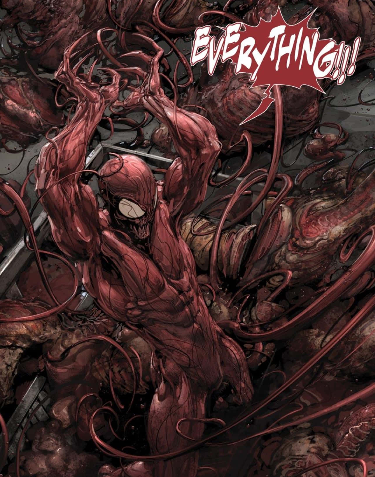 An intense Carnage USA artwork featuring Carnage and other Marvel characters Wallpaper