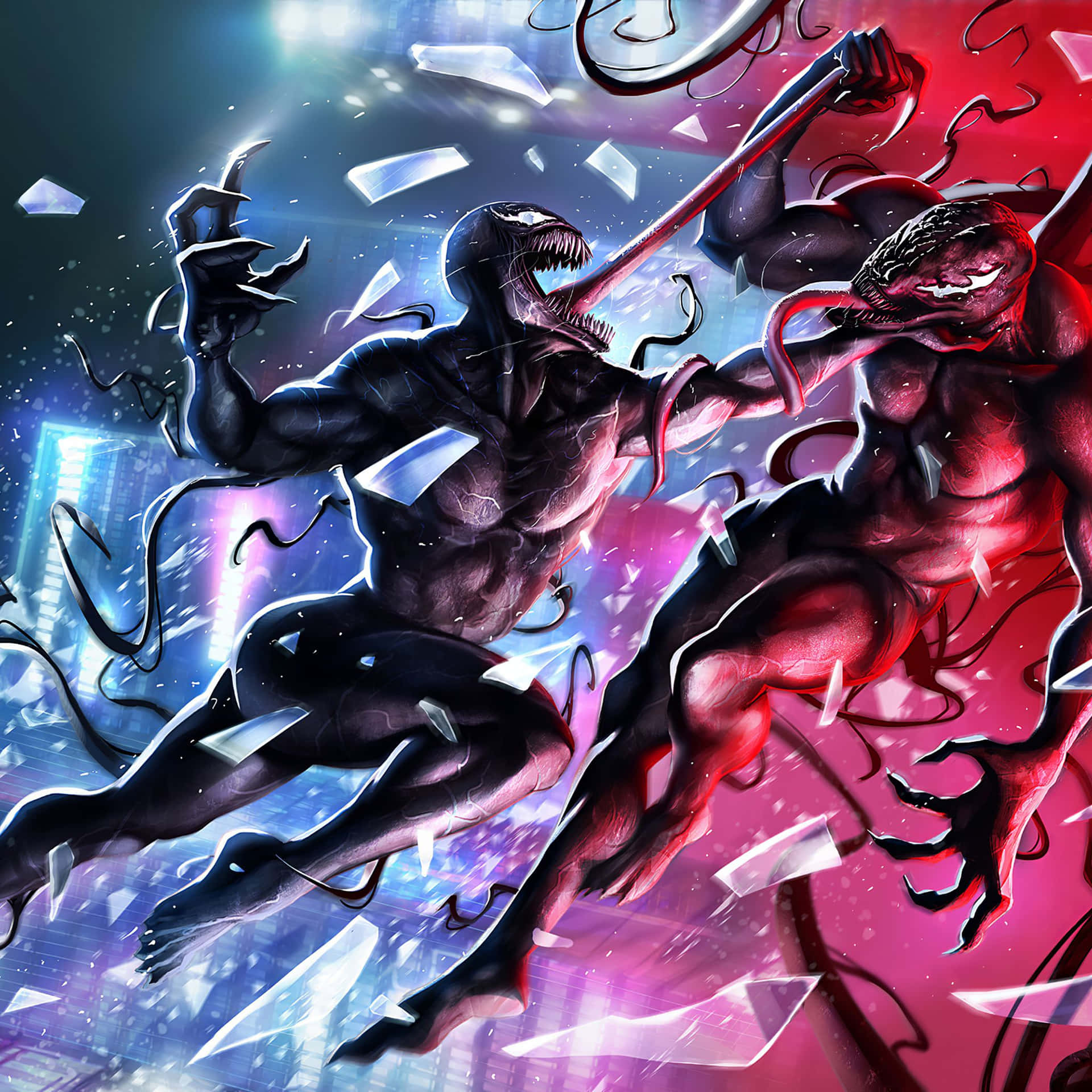 Carnage and Venom Face-Off in an Epic Battle Wallpaper