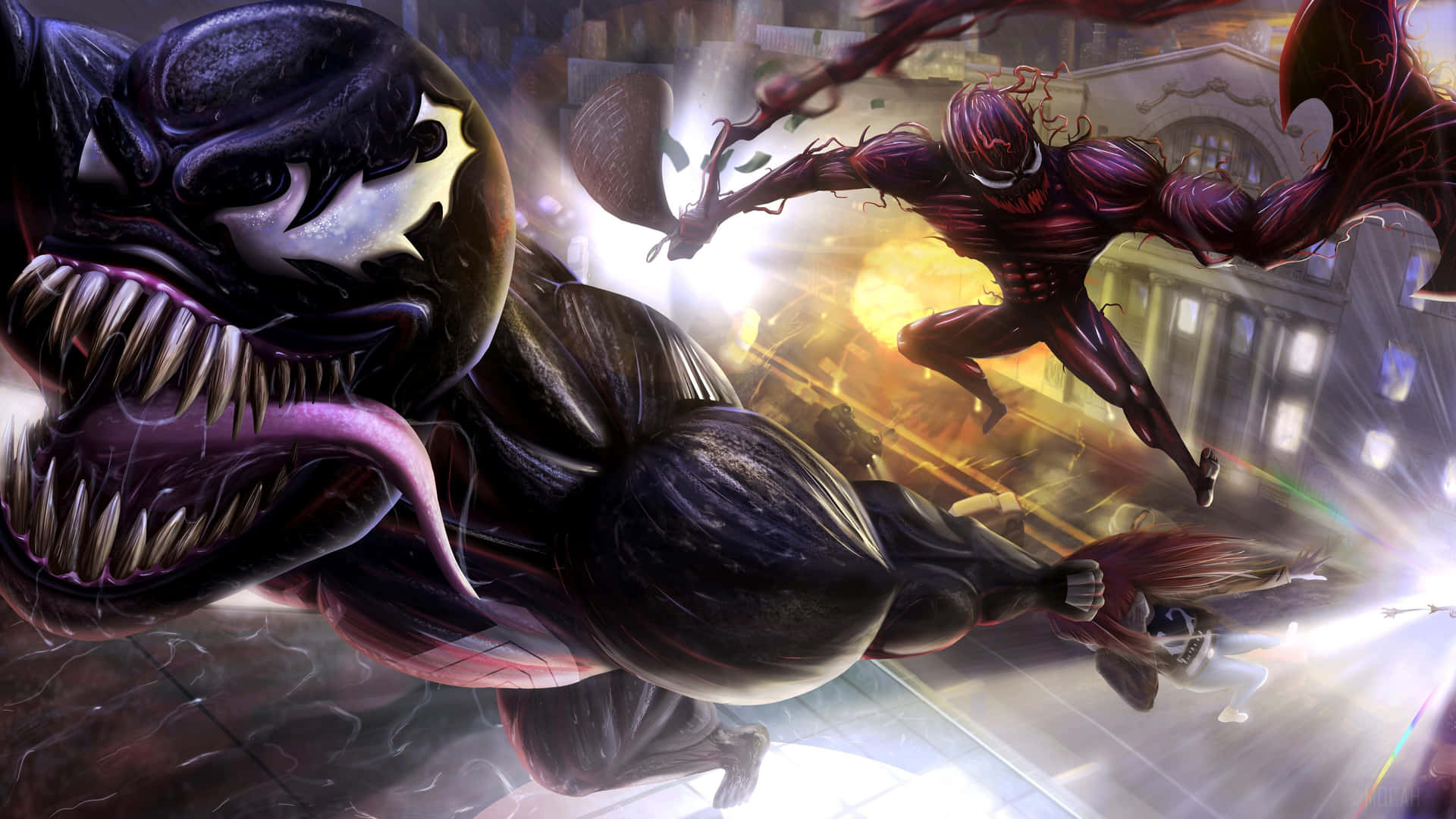 Carnage and Venom face off in an epic showdown Wallpaper