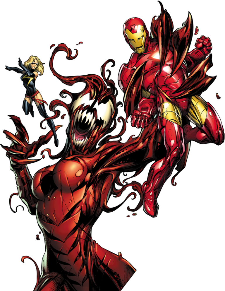 Carnage_with_ Iron_ Man_and_ Ms_ Marvel PNG