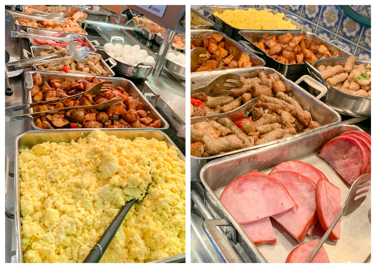 A Buffet With Ham, Eggs, And Other Foods