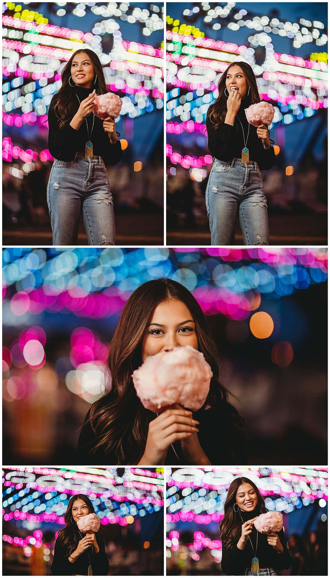 Girl Holding Cotton Candy At Carnival Collage Picture