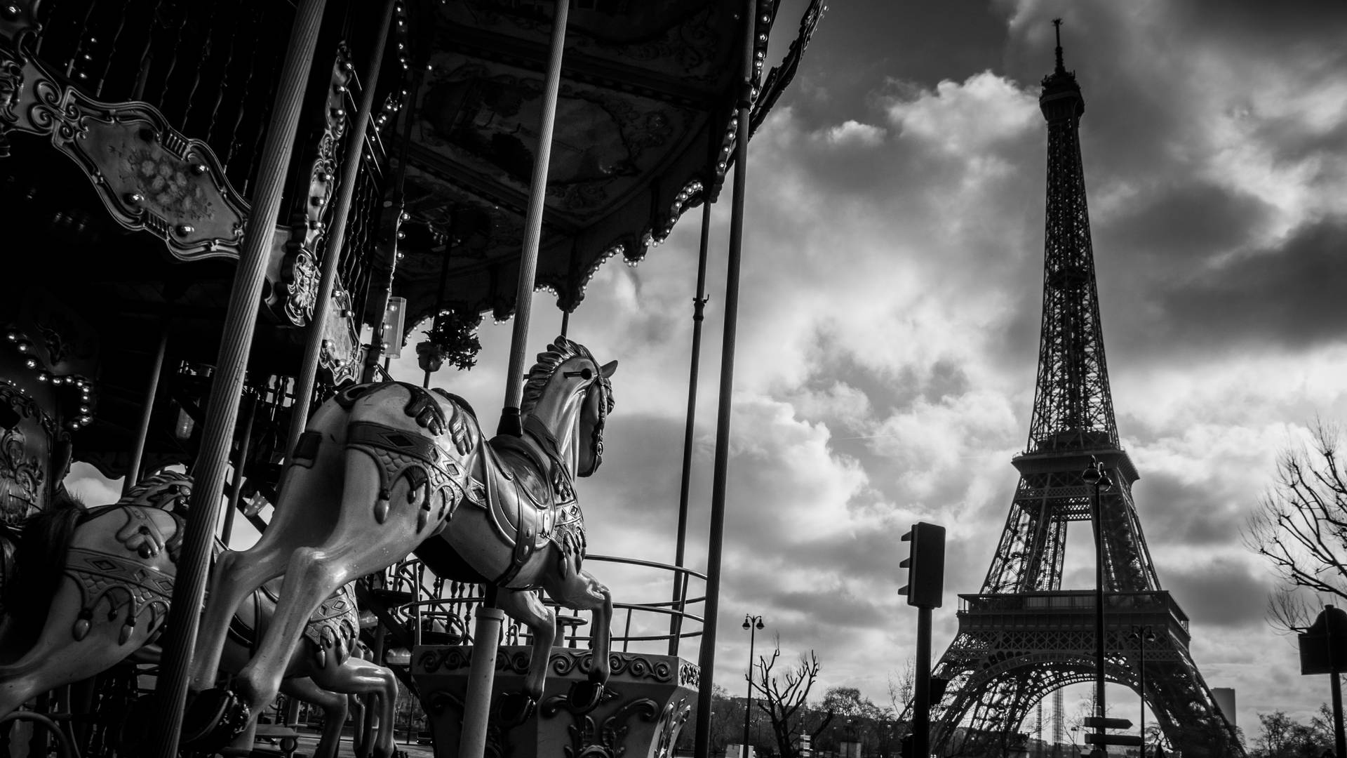 Carousel And Eiffel Tower France