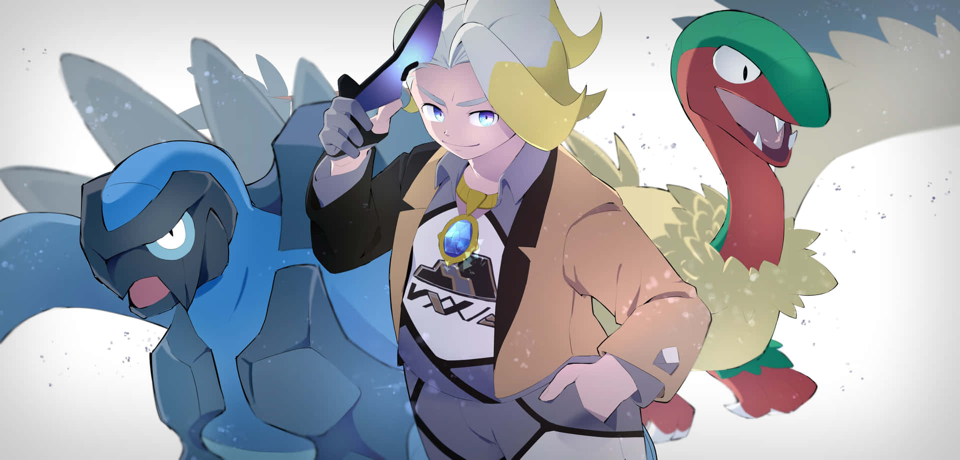 Carracosta With Archeops And Gym Leader Gordie Wallpaper