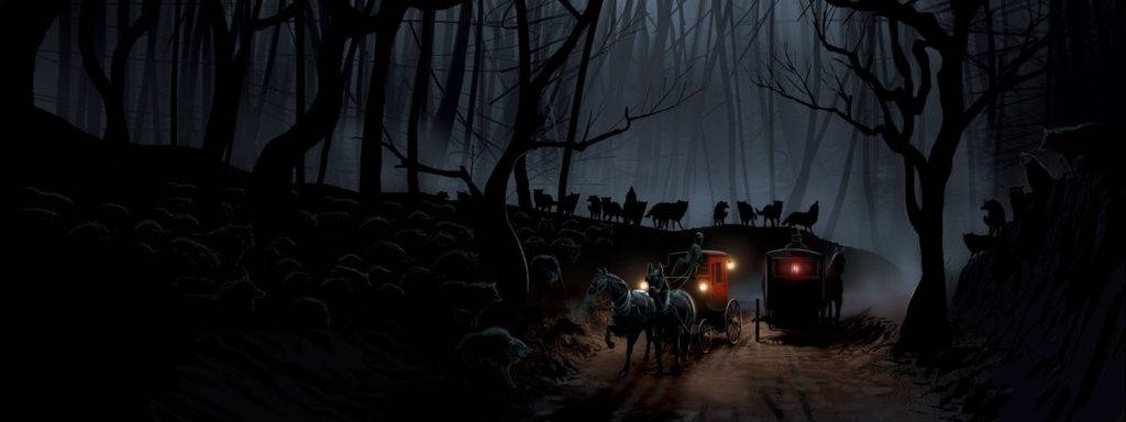Carriages Pulled By Horses Dark Screen Wallpaper