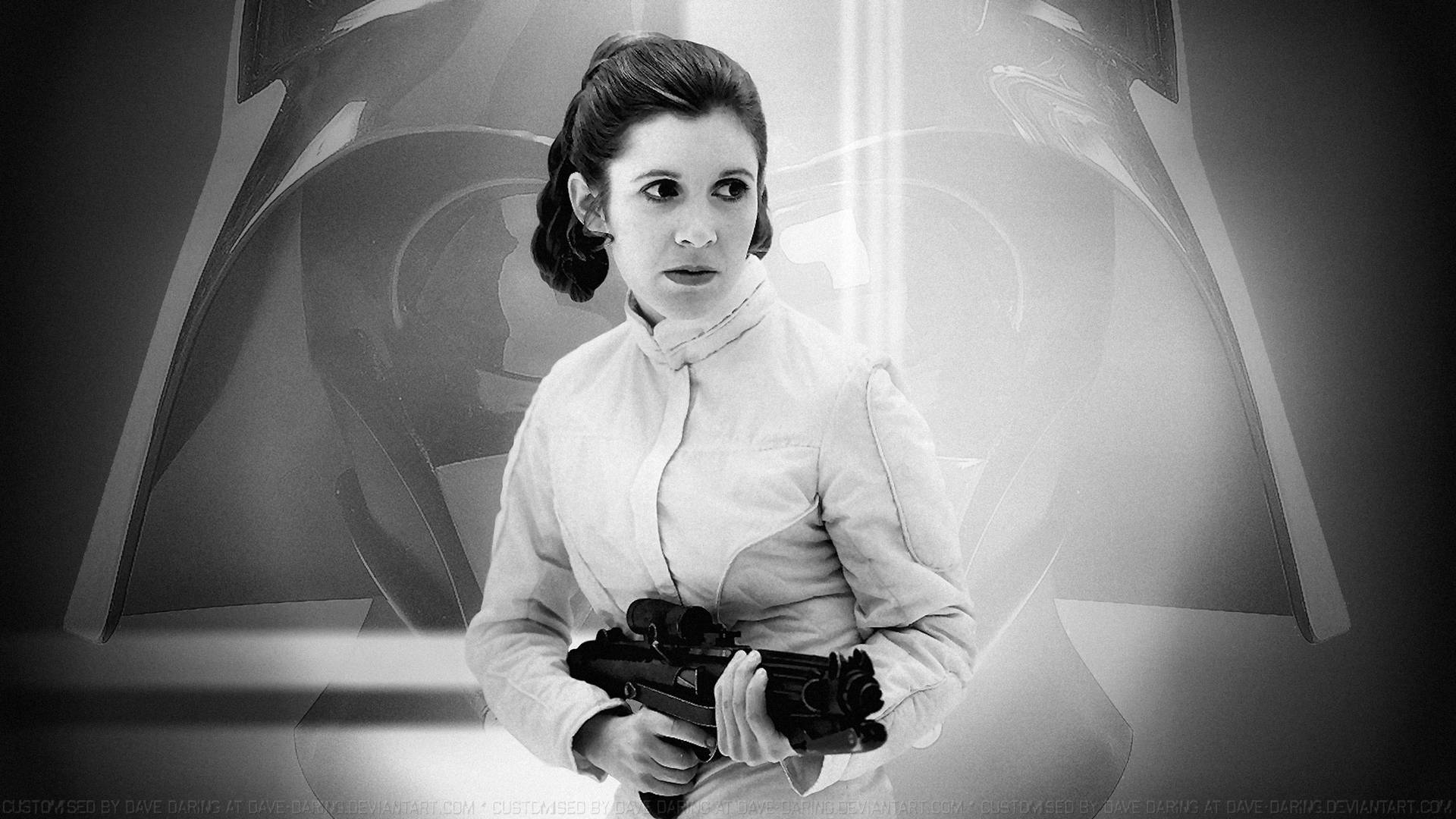 Carrie Fisher Black And White Princess Leia Gun Wallpaper