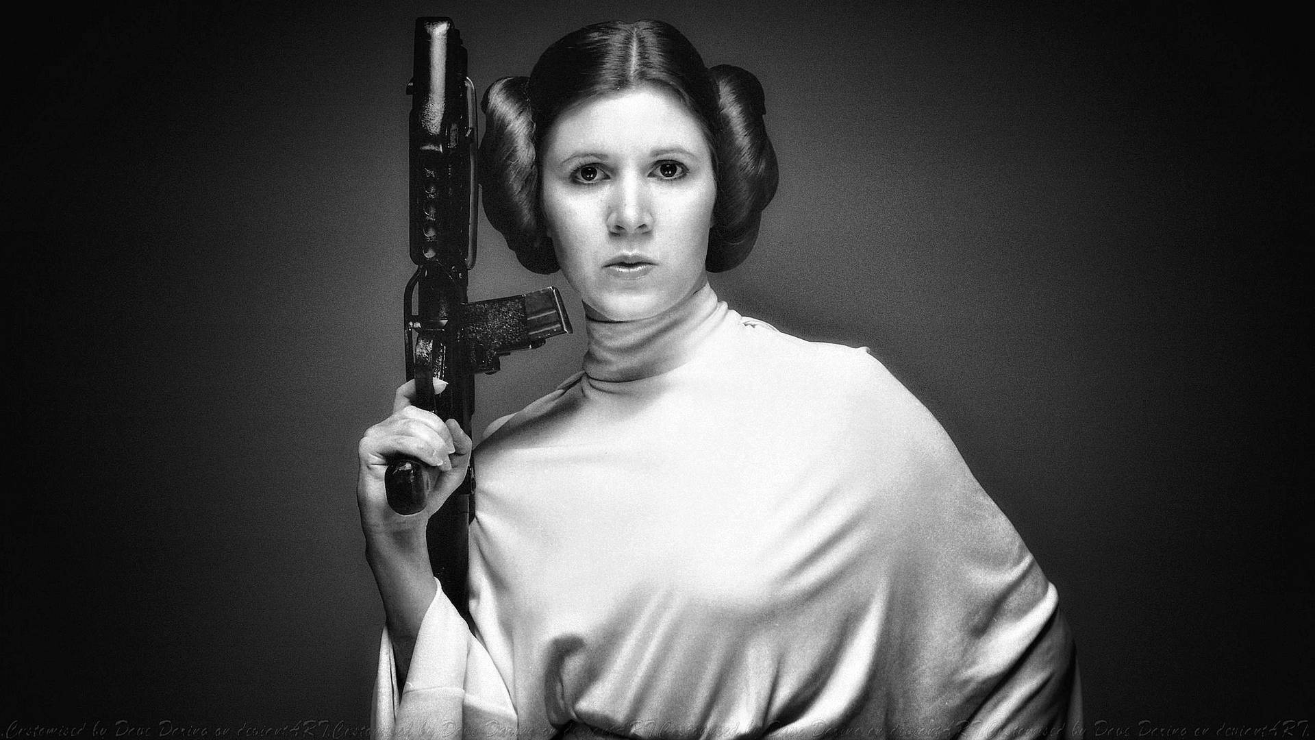 Carrie Fisher Princess Leia With A Gun Wallpaper