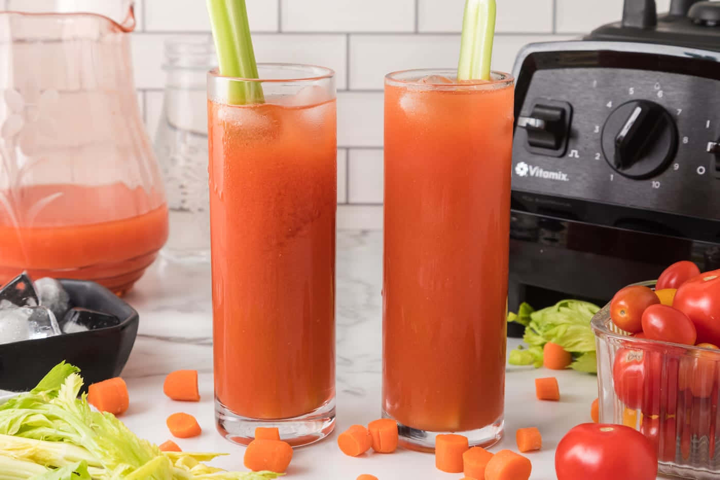 Carrot Juice With Tomatoes And Celery Sticks Wallpaper
