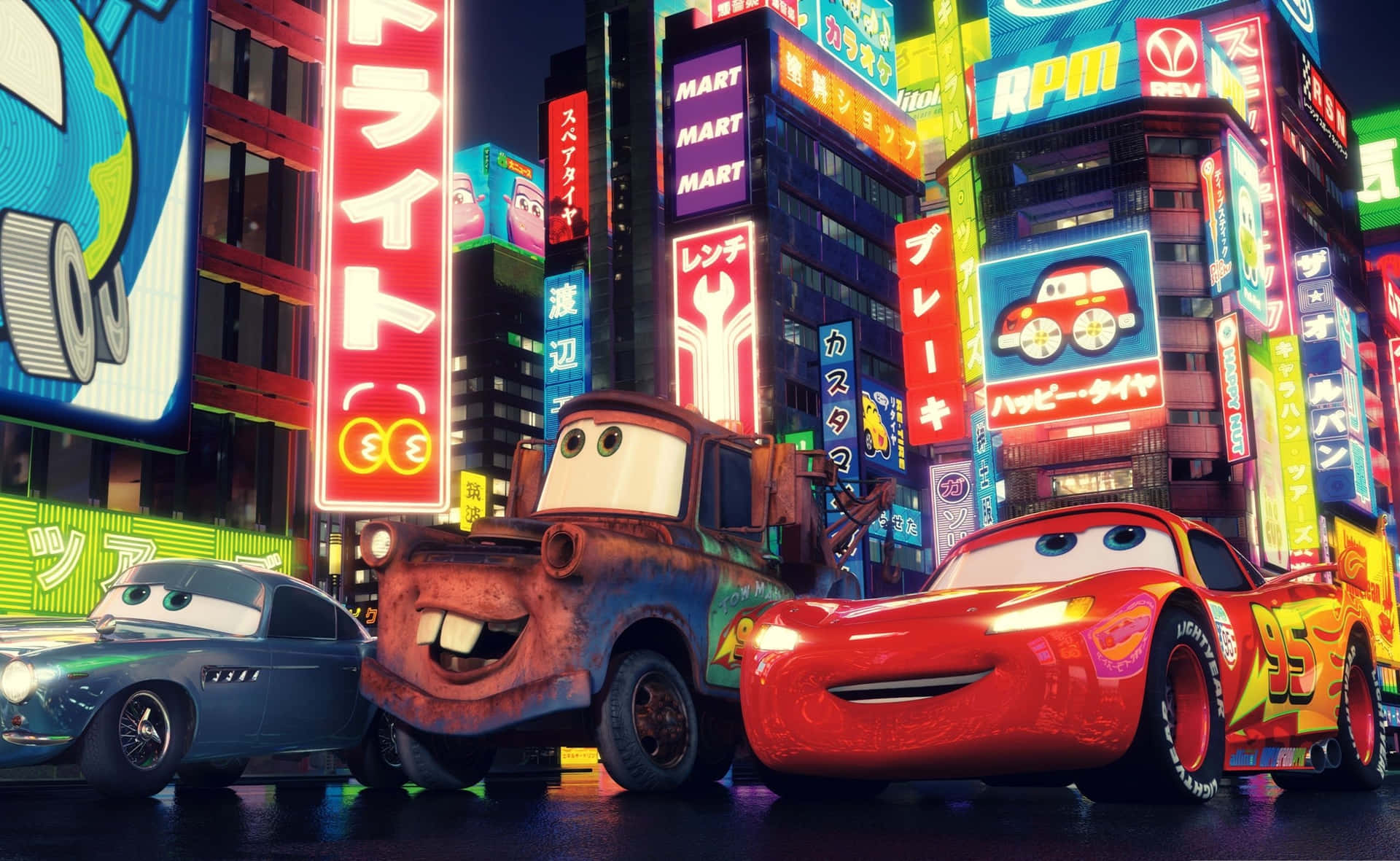 Cars In A City With Neon Lights