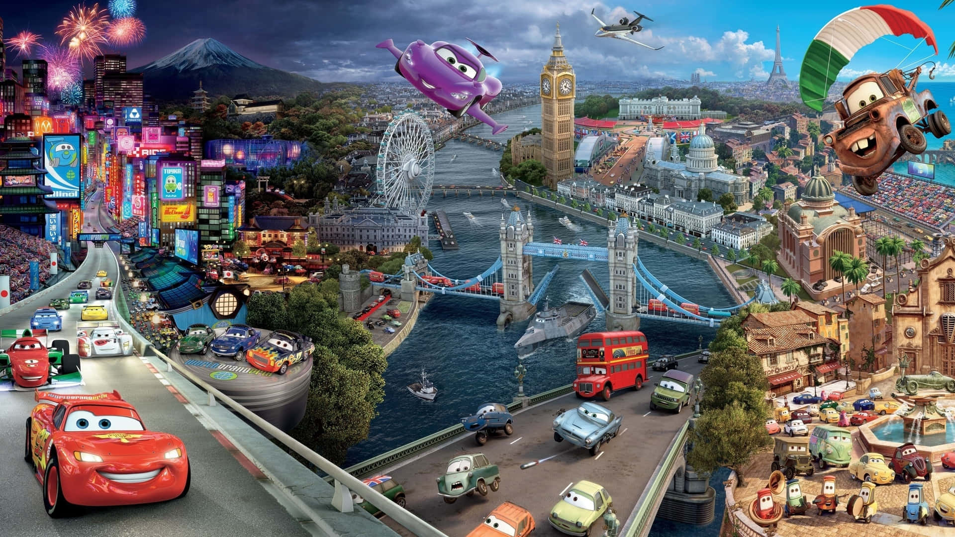 Disney Cars - A City With Many Cars Flying Around
