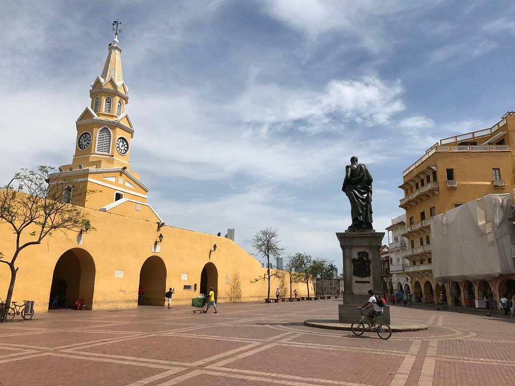 Cartagena Clock Tower And Statue Wallpaper