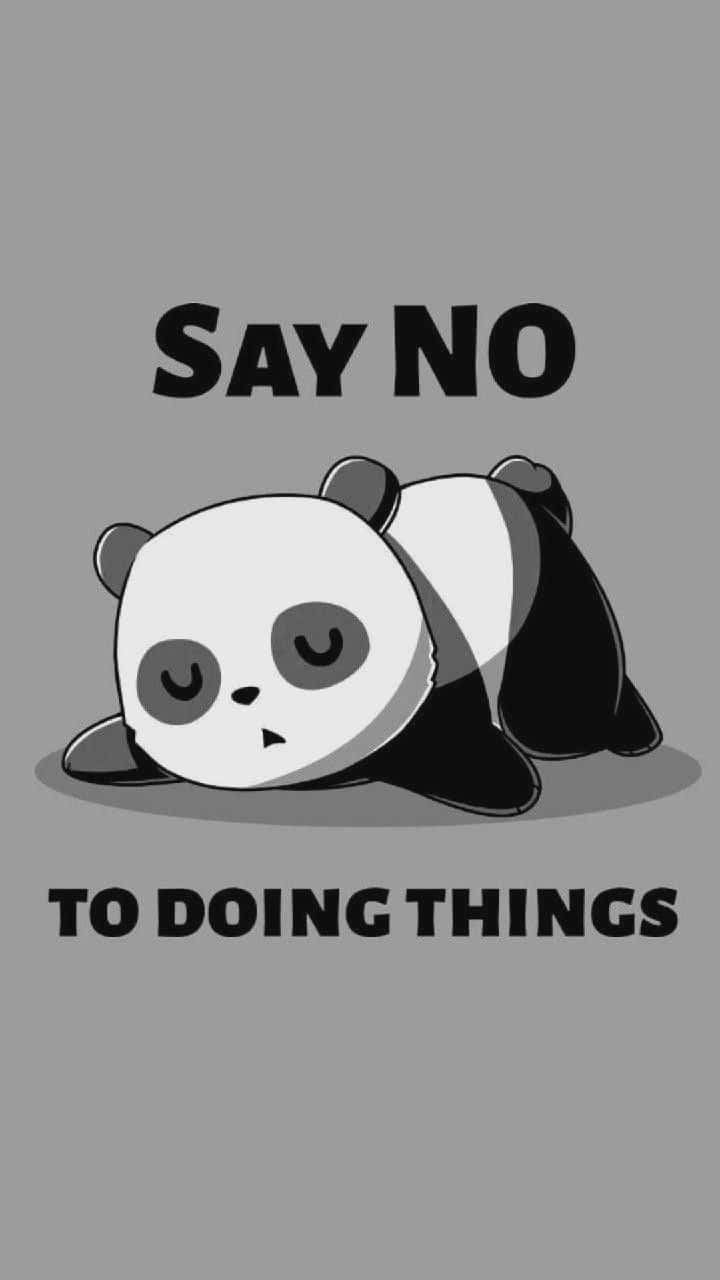 En pandabjørn ligger ned med ordene siger nej til at gøre ting. Wallpaper