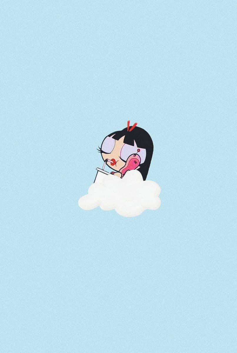 A Cartoon Girl Sitting On A Cloud Wallpaper